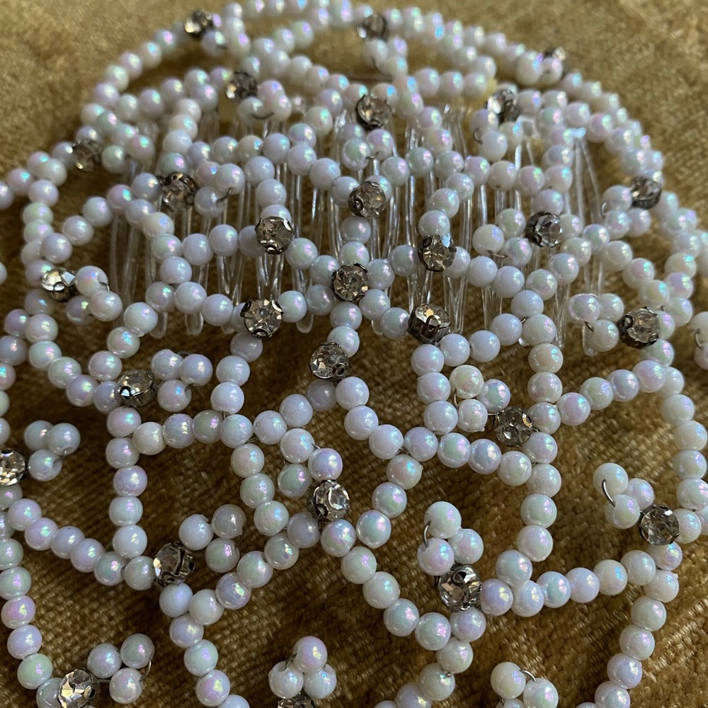 New kippah yarmulke Bridal judaica handmade white color beaded wedding / Kippah - Picture 1 of 4